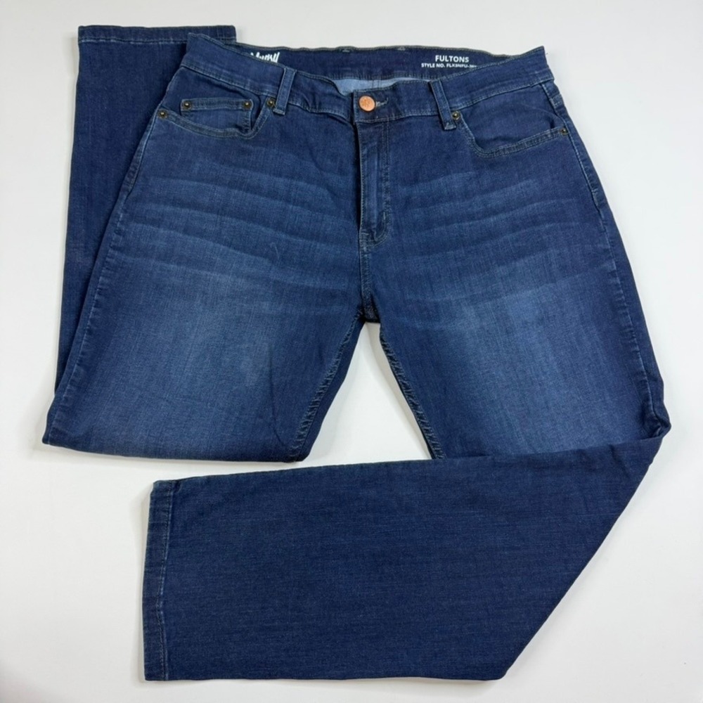 Mugsy Fultons Jeans Mens 38x30 Blue Dark‎ Wash Stretch Straight Leg
